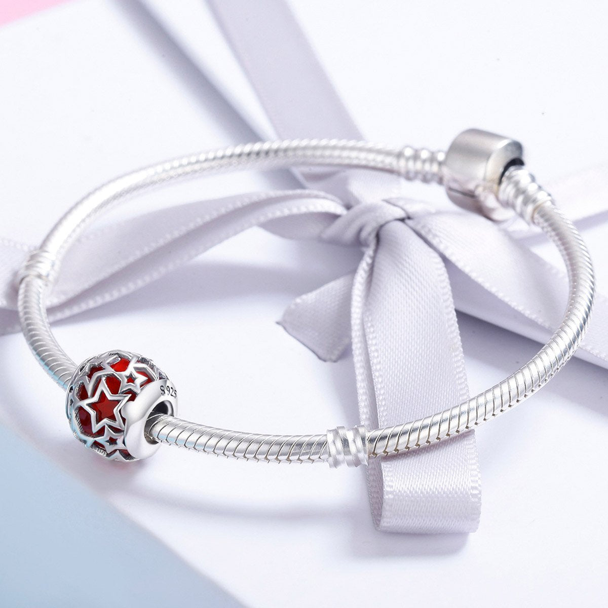 Sterling 925 silver charm the red stars bead pendant fits Pandora charm and European charm bracelet Xaxe.com