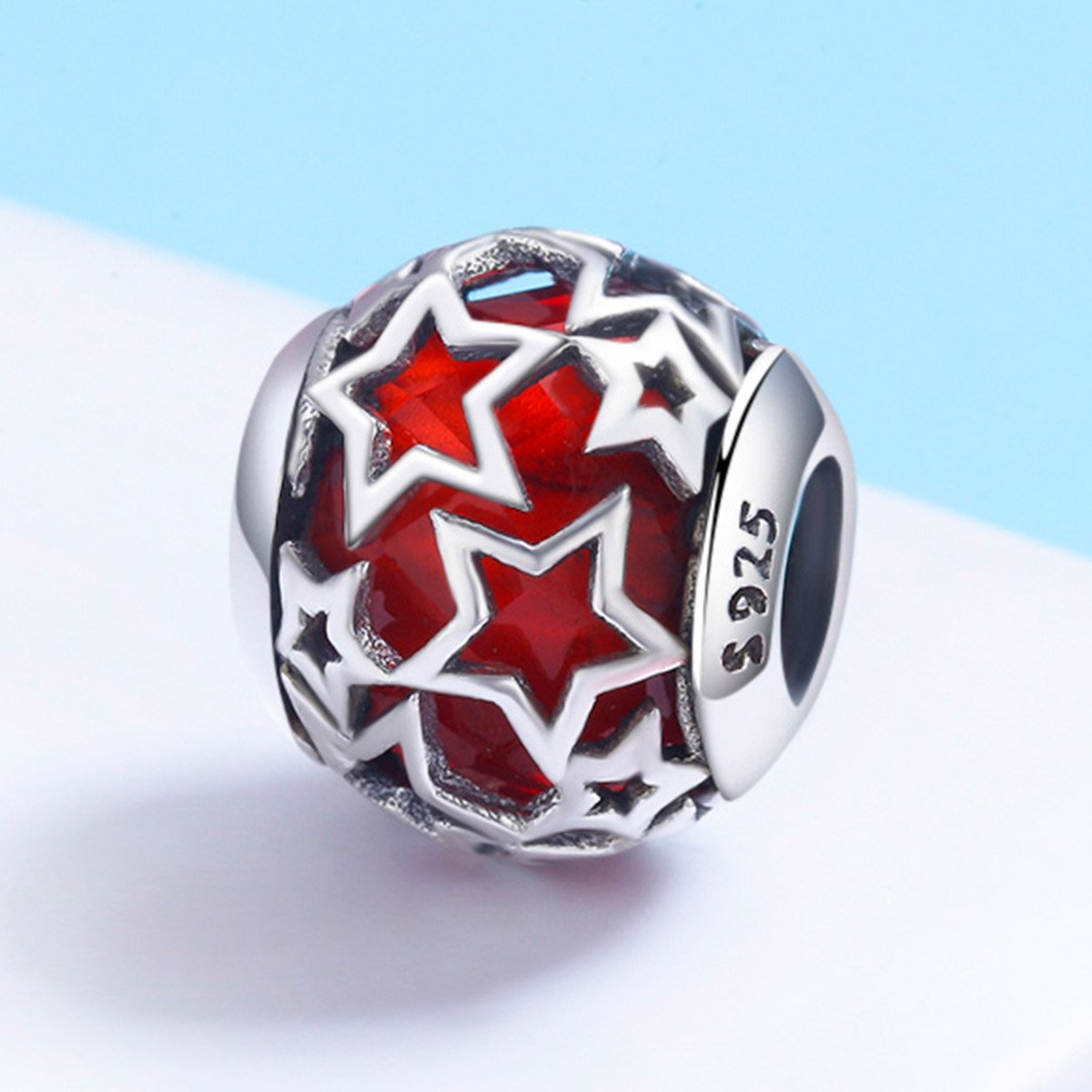 Sterling 925 silver charm the red stars bead pendant fits Pandora charm and European charm bracelet Xaxe.com