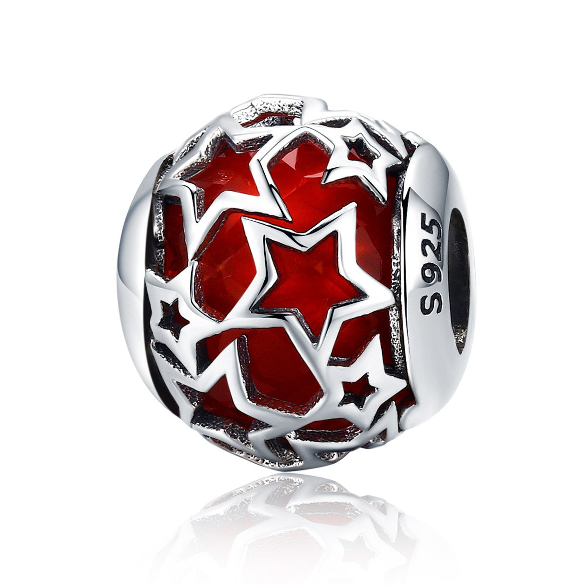 Sterling 925 silver charm the red stars bead pendant fits Pandora charm and European charm bracelet Xaxe.com