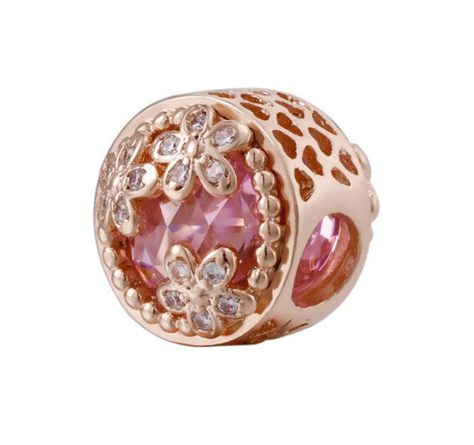 Sterling 925 silver charm the rose gold floral bead pendant fits Pandora charm and European charm bracelet Xaxe.com