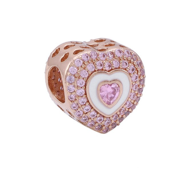 Sterling 925 silver charm the rose gold heart bead pendant fits Pandora charm and European charm bracelet Xaxe.com