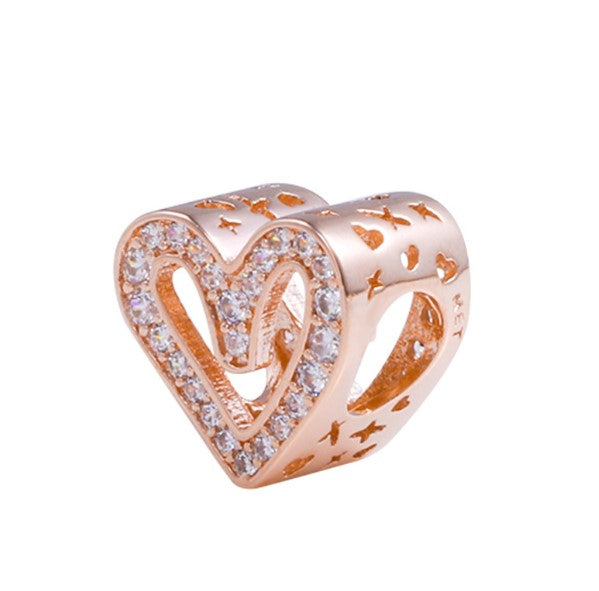 Sterling 925 silver charm the rose gold hollow heart bead pendant fits Pandora charm and European charm bracelet Xaxe.com