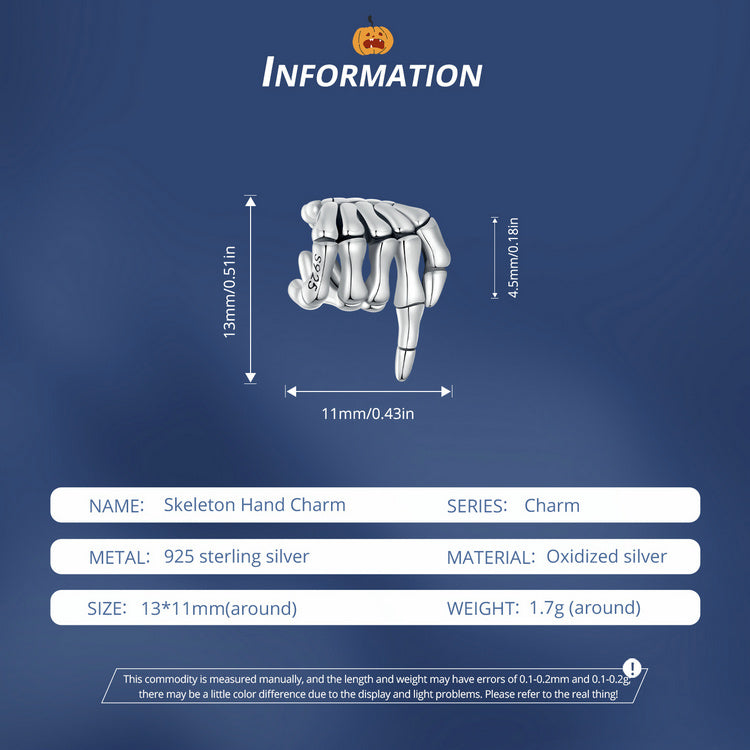 Sterling 925 silver charm the skeleton hand pendant fits Pandora charm and European charm bracelet Xaxe.com