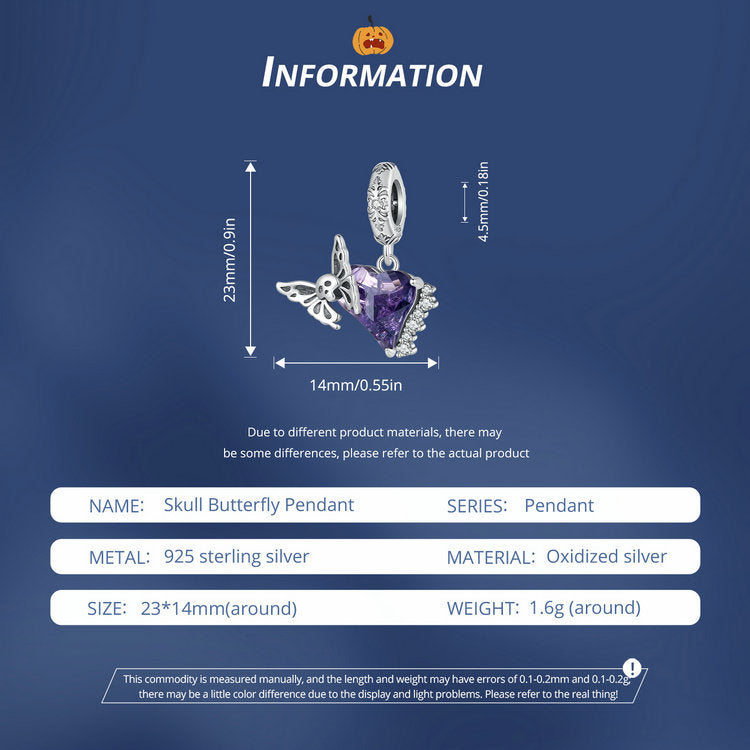 Sterling 925 silver charm the skull butterfly pendant fits Pandora charm and European charm bracelet Xaxe.com