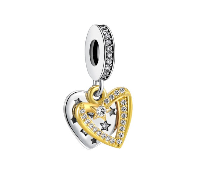 Sterling 925 silver charm the star hearts bead pendant fits Pandora charm and European charm bracelet Xaxe.com