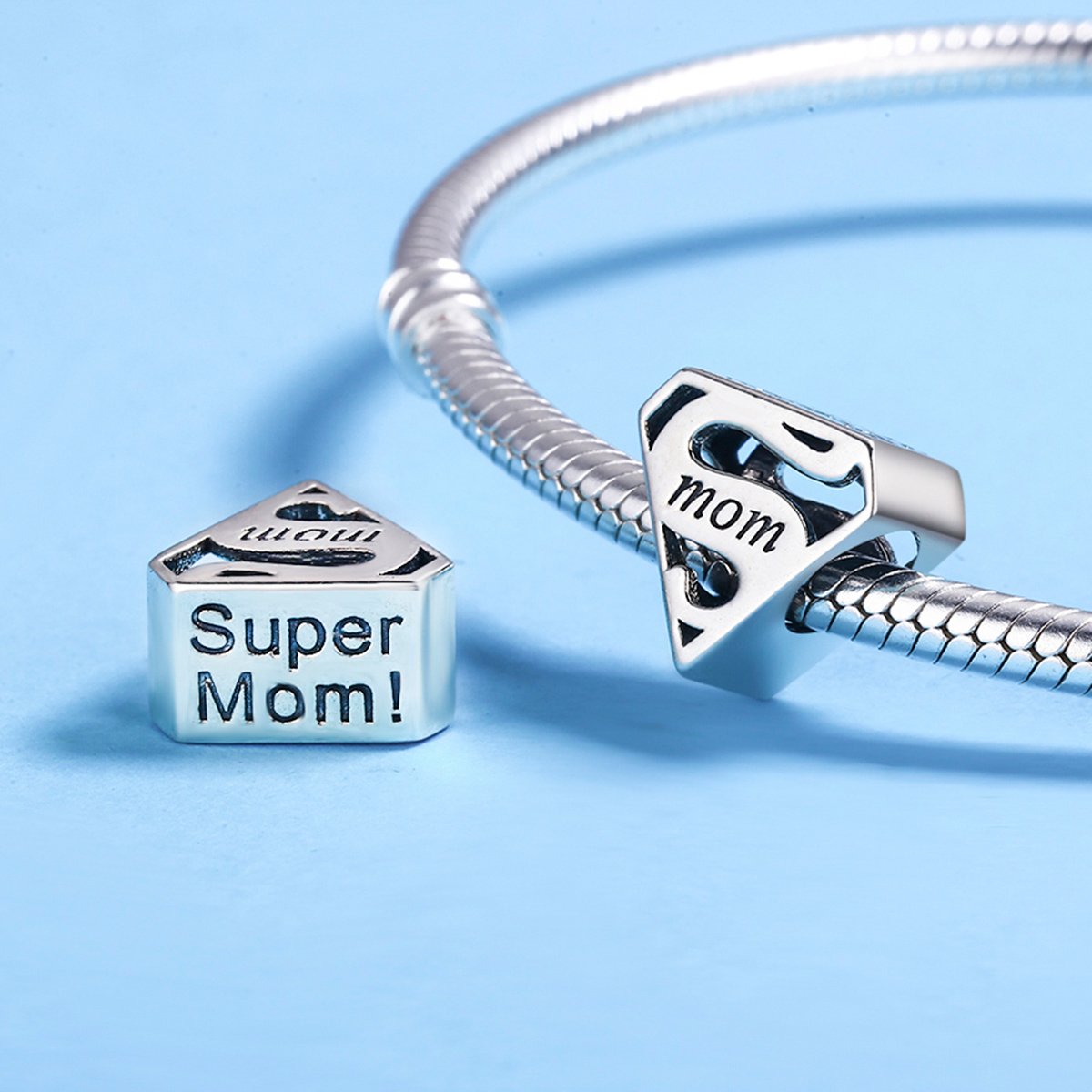 Sterling 925 silver charm the super mom bead pendant fits Pandora charm and European charm bracelet Xaxe.com