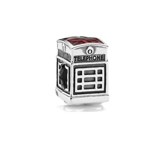 Sterling 925 silver charm the telephone booth bead pendant fits Pandora charm and the European charm bracelet Xaxe.com