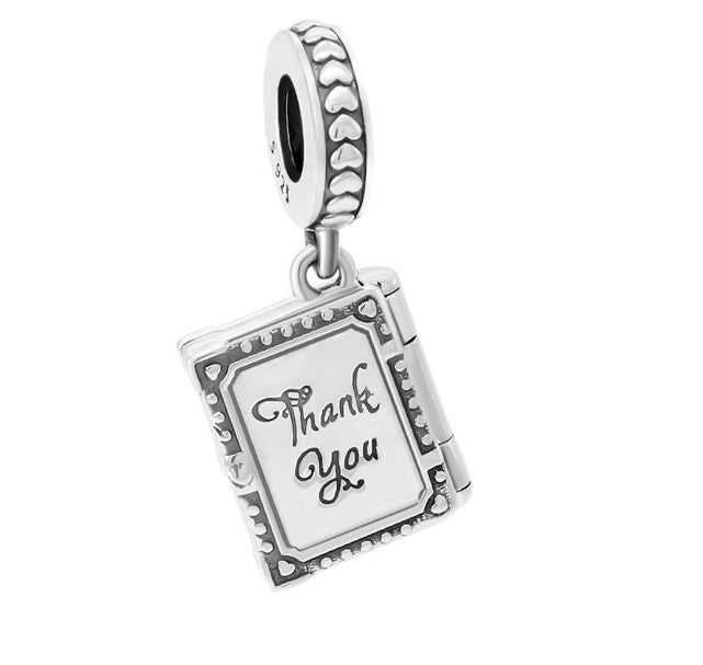 Sterling 925 silver charm the thank you book bead pendant fits Pandora charm and European charm bracelet Xaxe.com