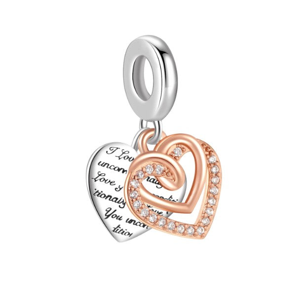 Sterling 925 silver charm the two hearts bead pendant fits Pandora charm and European charm bracelet Xaxe.com