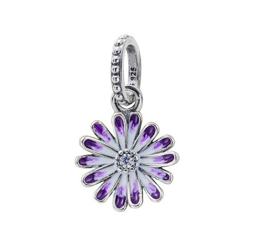 Sterling 925 silver charm the violet daisy flower bird bead pendant fits Pandora charm and European charm bracelet Xaxe.com