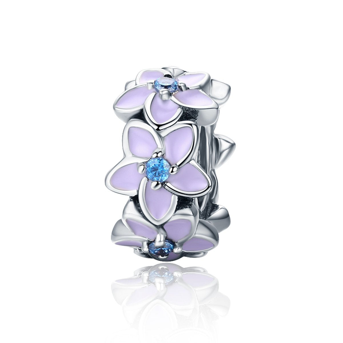 Sterling 925 silver charm the violet floral circle bead pendant fits Pandora charm and European charm bracelet Xaxe.com
