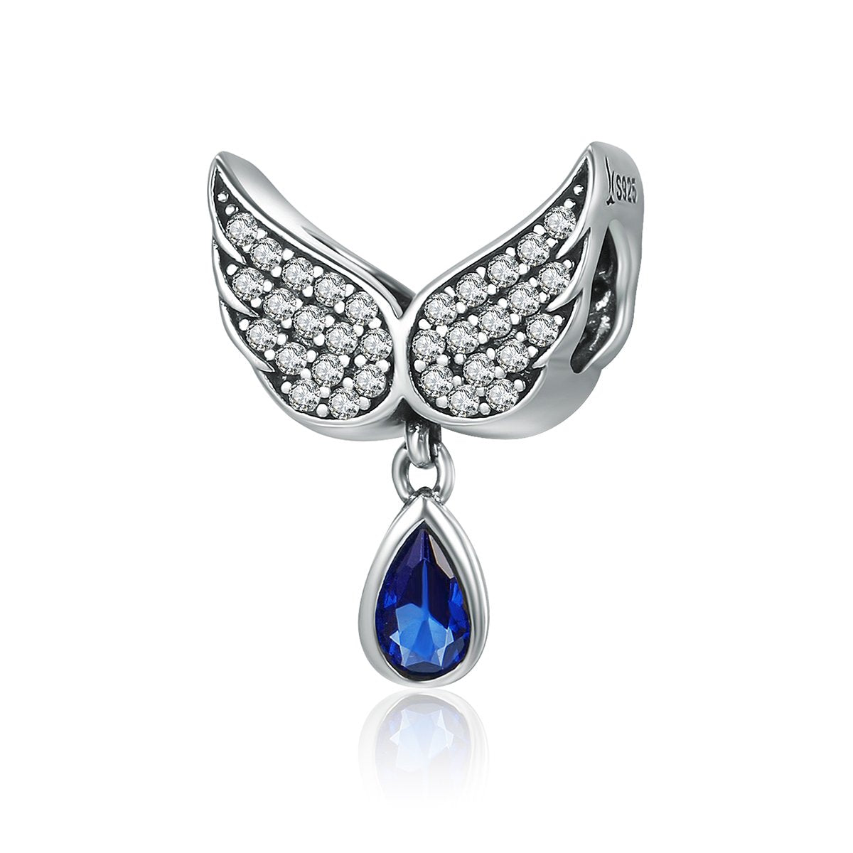 Sterling 925 silver charm the wing and blue bead pendant fits Pandora charm and European charm bracelet Xaxe.com