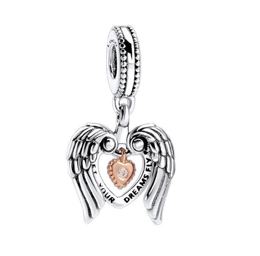 Sterling 925 silver charm the wing heart bead pendant fits Pandora charm and European charm bracelet Xaxe.com
