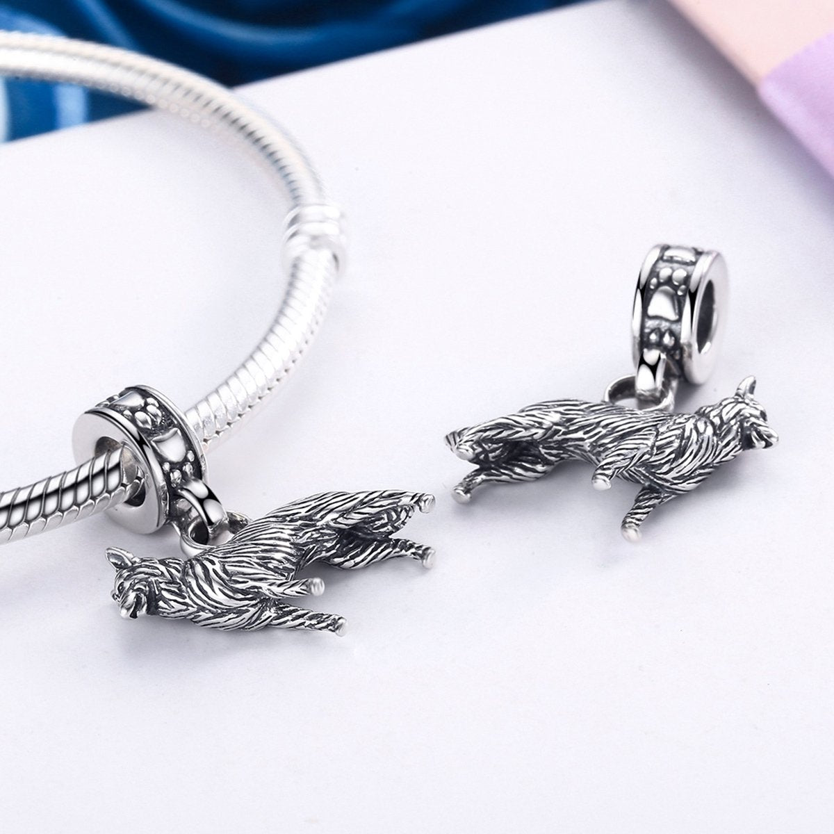 Sterling 925 silver charm the wolf  bead pendant fits Pandora charm and European charm bracelet Xaxe.com