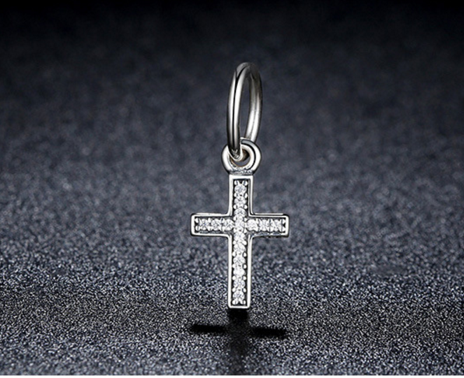 Sterling 925 silver charm the zircon cross bead pendant fits European bracelet Xaxe.com