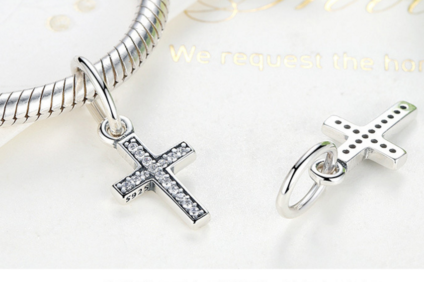 Sterling 925 silver charm the zircon cross bead pendant fits European bracelet Xaxe.com