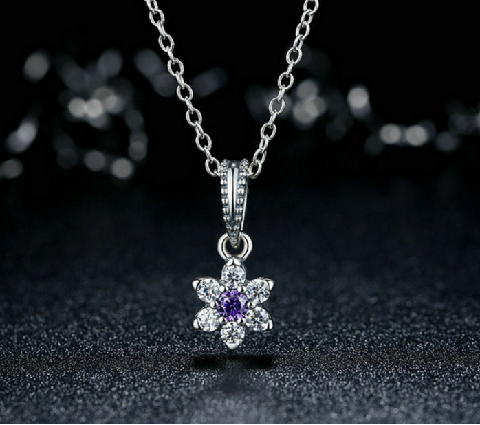 Sterling 925 silver charm violet floral bead pendant fits Pandora charm and European charm bracelet Xaxe.com