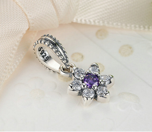 Sterling 925 silver charm violet floral bead pendant fits Pandora charm and European charm bracelet Xaxe.com