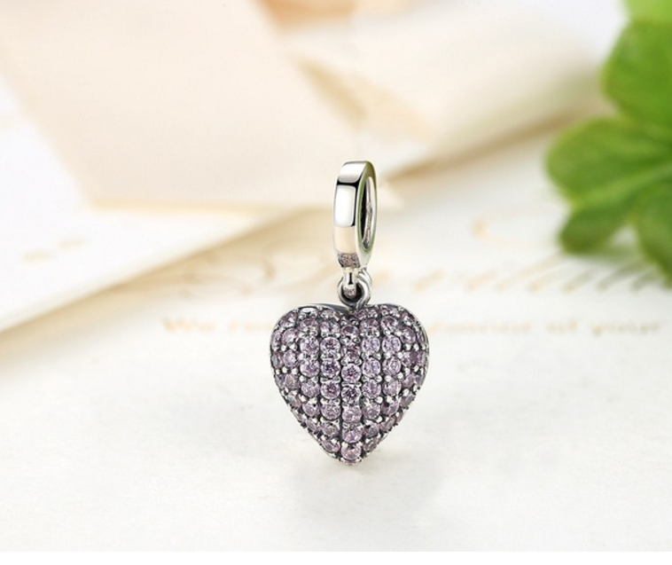 Sterling 925 silver charm violet heart bead pendant fits Pandora charm and European charm bracelet Xaxe.com