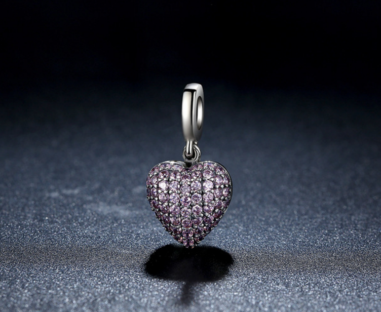 Sterling 925 silver charm violet heart bead pendant fits Pandora charm and European charm bracelet Xaxe.com
