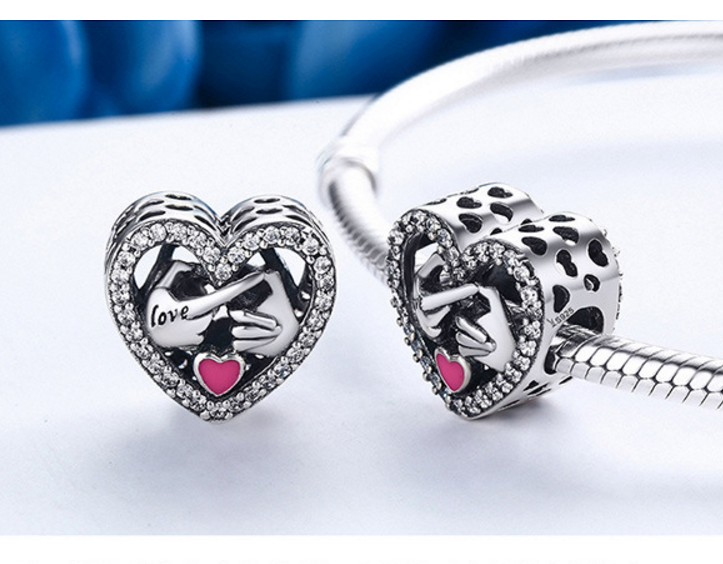 Sterling 925 silver charm violet hearts bead pendant fits Pandora charm and European charm bracelet Xaxe.com