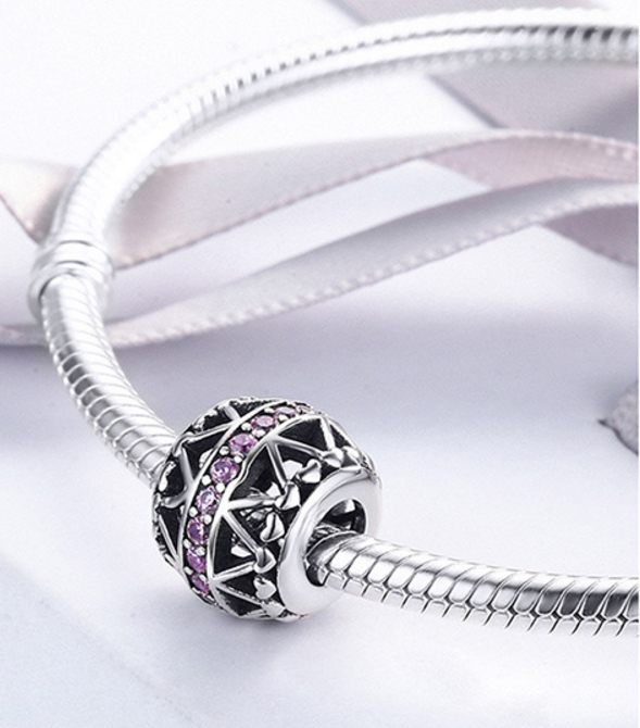 Sterling 925 silver charm violet hearts bead pendant fits Pandora charm and European charm bracelet Xaxe.com