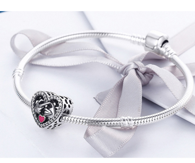 Sterling 925 silver charm violet hearts bead pendant fits Pandora charm and European charm bracelet Xaxe.com