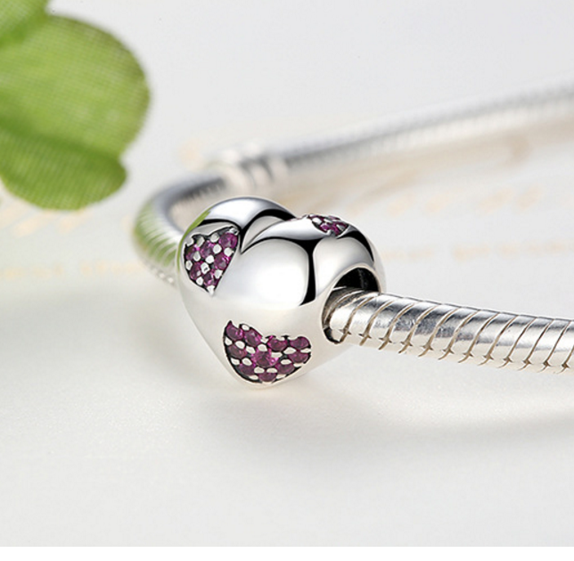 Sterling 925 silver charm violet love bead pendant fits Pandora charm and European charm bracelet Xaxe.com