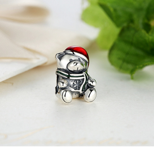 Sterling 925 silver charm winter bear bead pendant fits Pandora charm and European charm bracelet Xaxe.com