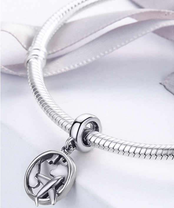 Sterling 925 silver charm world travel bead pendant fits Pandora charm and European charm bracelet Xaxe.com