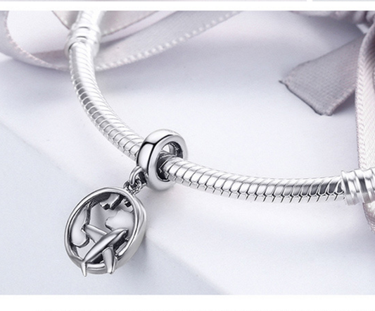 Sterling 925 silver charm world travel bead pendant fits Pandora charm and European charm bracelet Xaxe.com