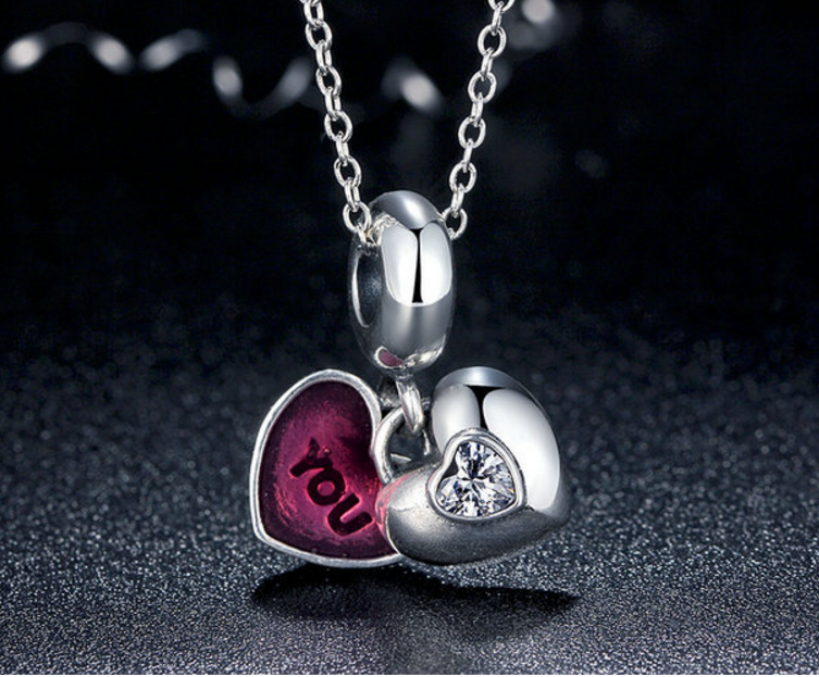 Sterling 925 silver charm you and me heart in heart bead pendant fits Pandora charm and European charm bracelet Xaxe.com