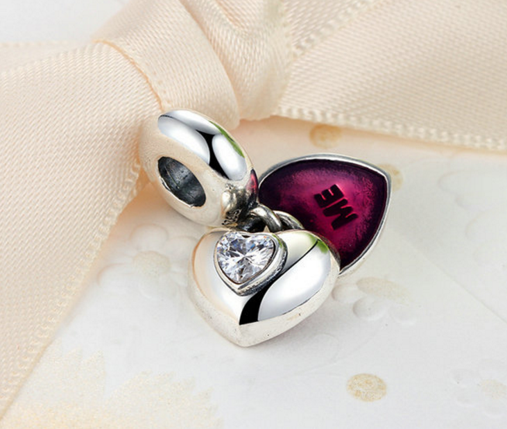 Sterling 925 silver charm you and me heart in heart bead pendant fits Pandora charm and European charm bracelet Xaxe.com