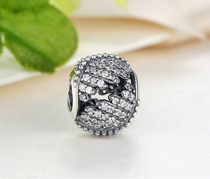 Sterling 925 silver charm zircon Hollow bead pendant fits European bracelet Xaxe.com