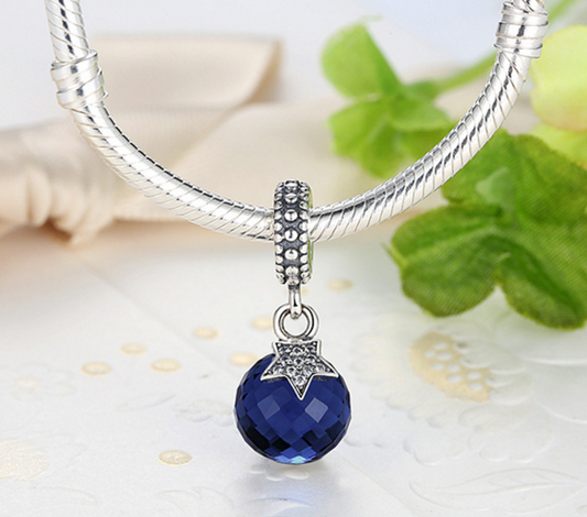 Sterling 925 silver charm zircon crystal blue bead pendant fits European style bracelet Xaxe.com