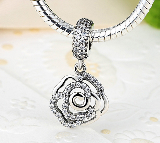 Sterling 925 silver charm zircon floral  bead pendant fits European style bracelet Xaxe.com