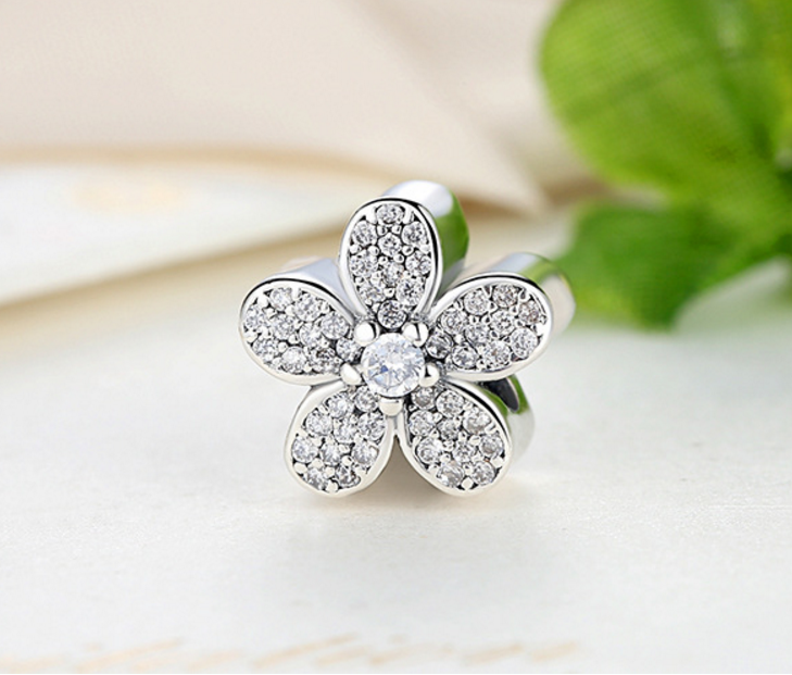 Sterling 925 silver charm zircon floral bead pendant fits Pandora charm and European charm bracelet Xaxe.com