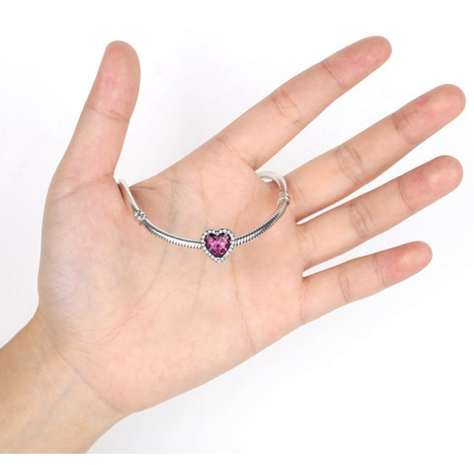 Sterling 925 silver charm zircon heart bead pendant fits Pandora charm and European charm bracelet Xaxe.com