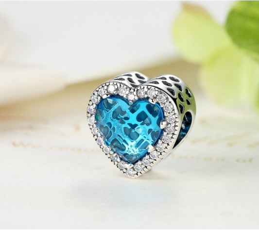 Sterling 925 silver charm zircon heart bead pendant fits Pandora charm and European charm bracelet Xaxe.com