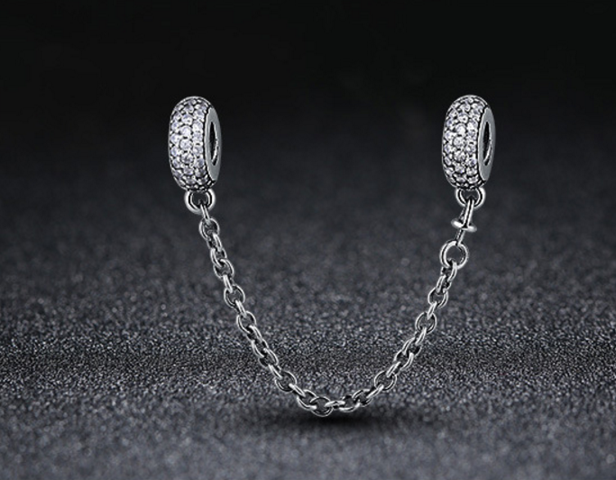 Sterling 925 silver charm zircon secure chain bead pendant fits Pandora charm and European charm bracelet Xaxe.com