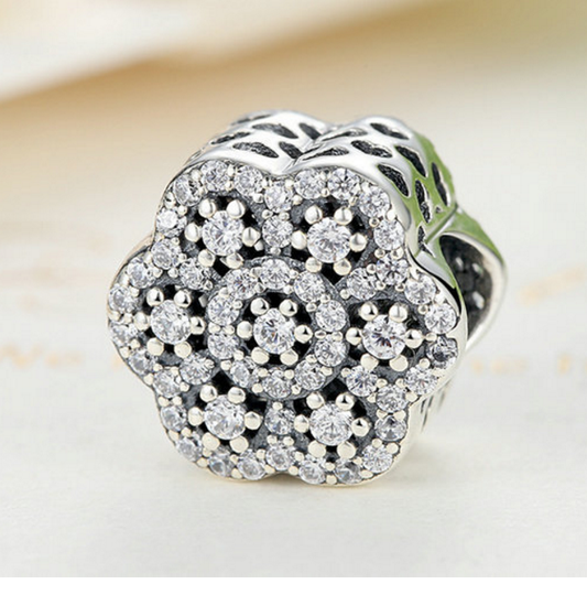 Sterling 925 silver charm zircon snow flake bead pendant fits European charm bracelet Xaxe.com