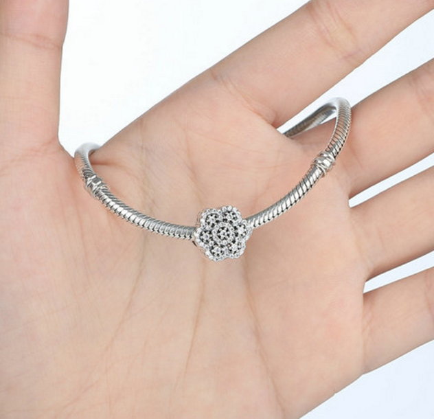 Sterling 925 silver charm zircon snow flake bead pendant fits European charm bracelet Xaxe.com