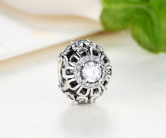 Sterling 925 silver charm zircon sunflower bead pendant fits European bracelet Xaxe.com