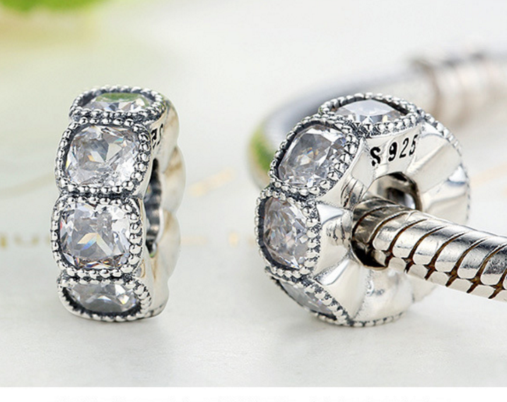 Sterling 925 silver charm zircon white zircon chain bead pendant fits Pandora charm and European charm bracelet Xaxe.com