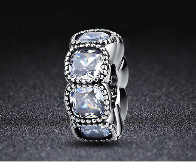 Sterling 925 silver charm zircon white zircon chain bead pendant fits Pandora charm and European charm bracelet Xaxe.com