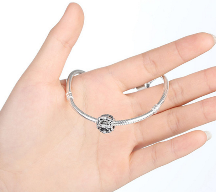 Sterling 925 silver hollow bowtie bead pendant fits European charm bracelet Xaxe.com