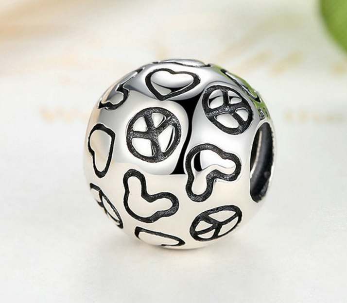 Sterling 925 silver peace ball charm silver bead fits Pandora charm and European bracelet Xaxe.com