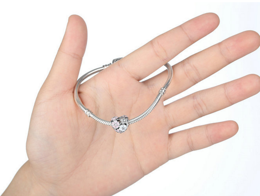 Sterling 925 silver sukura heart bead fits Pandora charm and European bracelet Xaxe.com