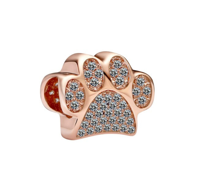 Sterling 925 silver the rose gold paw bead pendant fits European charm bracelet Xaxe.com