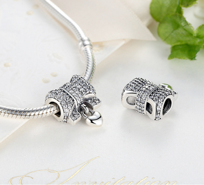 Sterling 925 silver zirconia bowtie heart bead fits Pandora Chram and Eurpean bracelet Xaxe.com